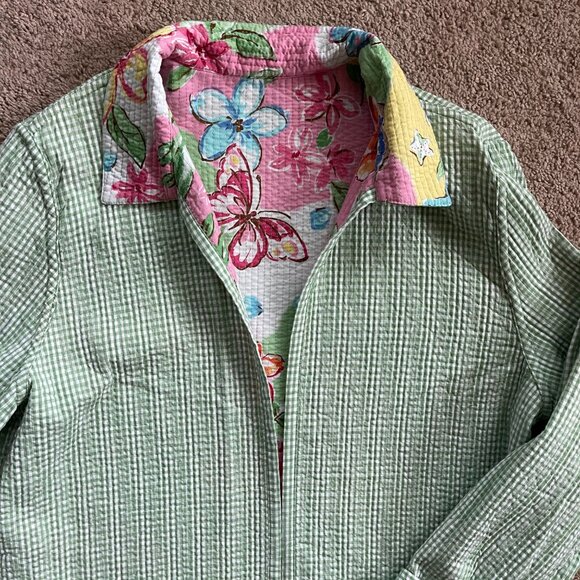Vintage Womens Floral Gingham Quilted Reversible Jacket Oversized PLUS size 18W - Picture 9 of 9